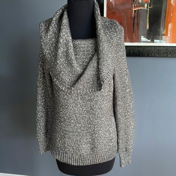 COPY - Dana Buchman gray/metallic silver wide shawl cowl collar sweater. Medium. - Picture 1 of 5